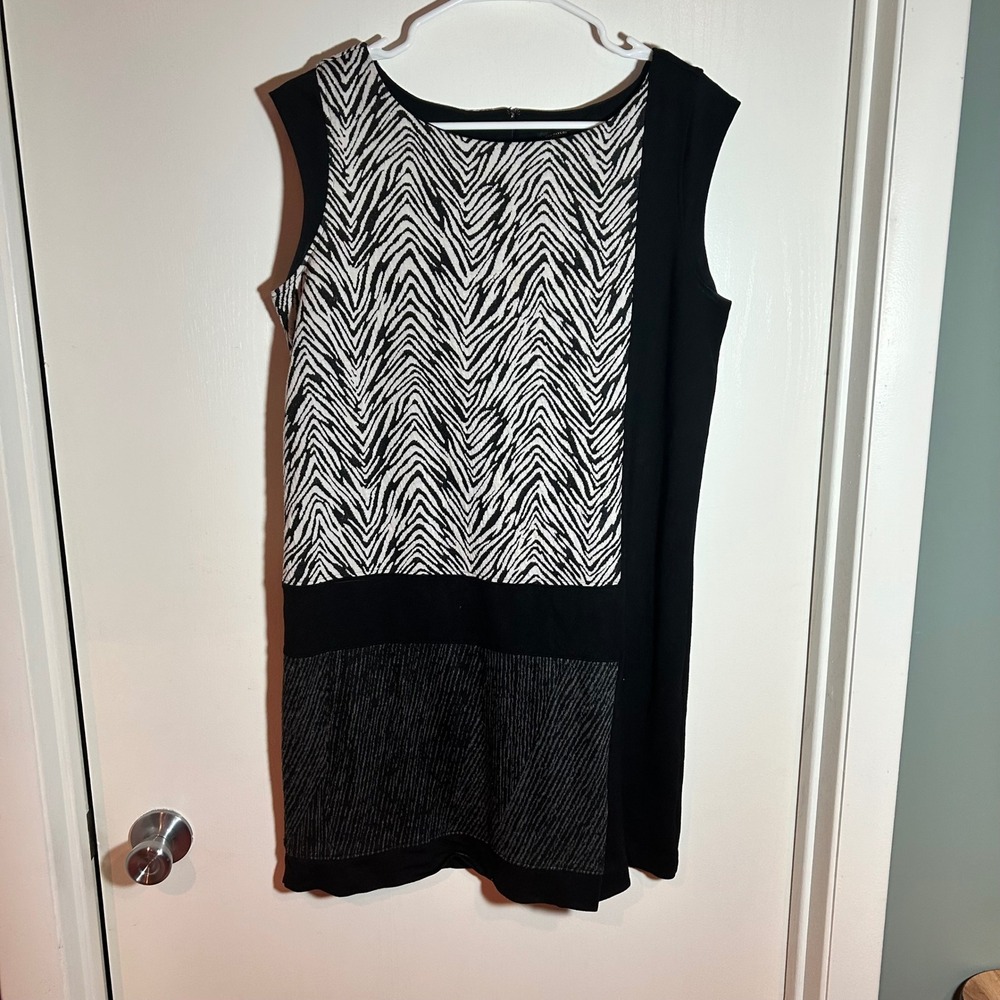 Ann Taylor Black Sleeveless Sheath Dress Zebra Print Panel Career‎ Cocktail M